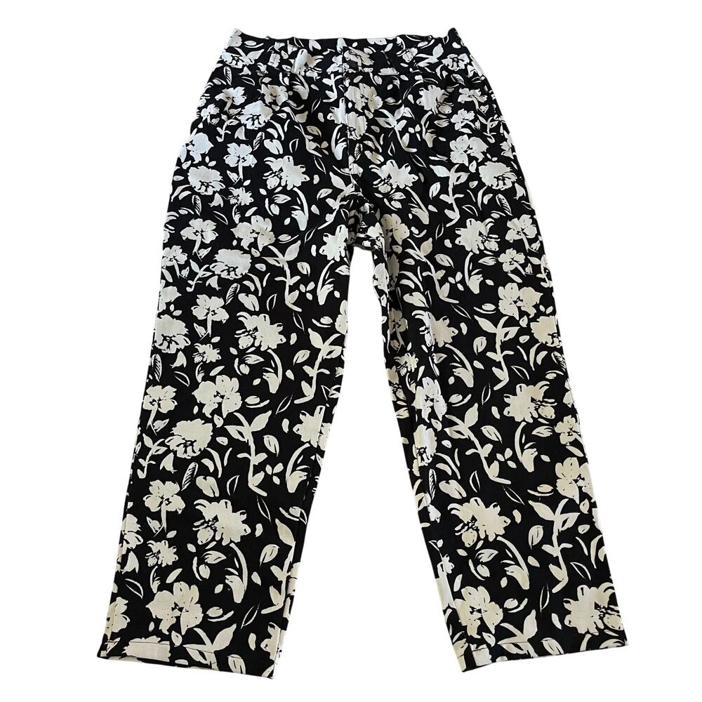 NWT Lucy & Yak Black & White Floral Print Pants Sz UK 36 Pleated Organic Cotton